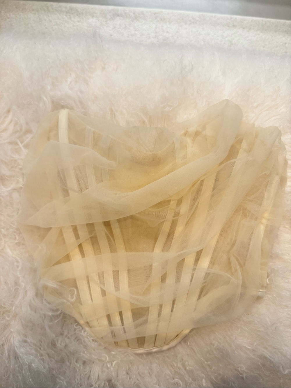 House of CB Melinda Tulle Overlay Bustier Top in Pale Champagne, Small